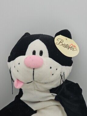 Vintage Setsu Bestever Lazy Cat Plush 24" Black White Tabby #90559 Weighted Tags